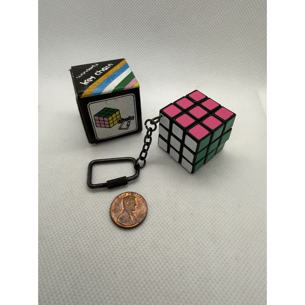 NOS‎ Vintage 80's Rubik's Cube Key Chain Toy Puzzle Taiwan IN ORIGINAL BOX